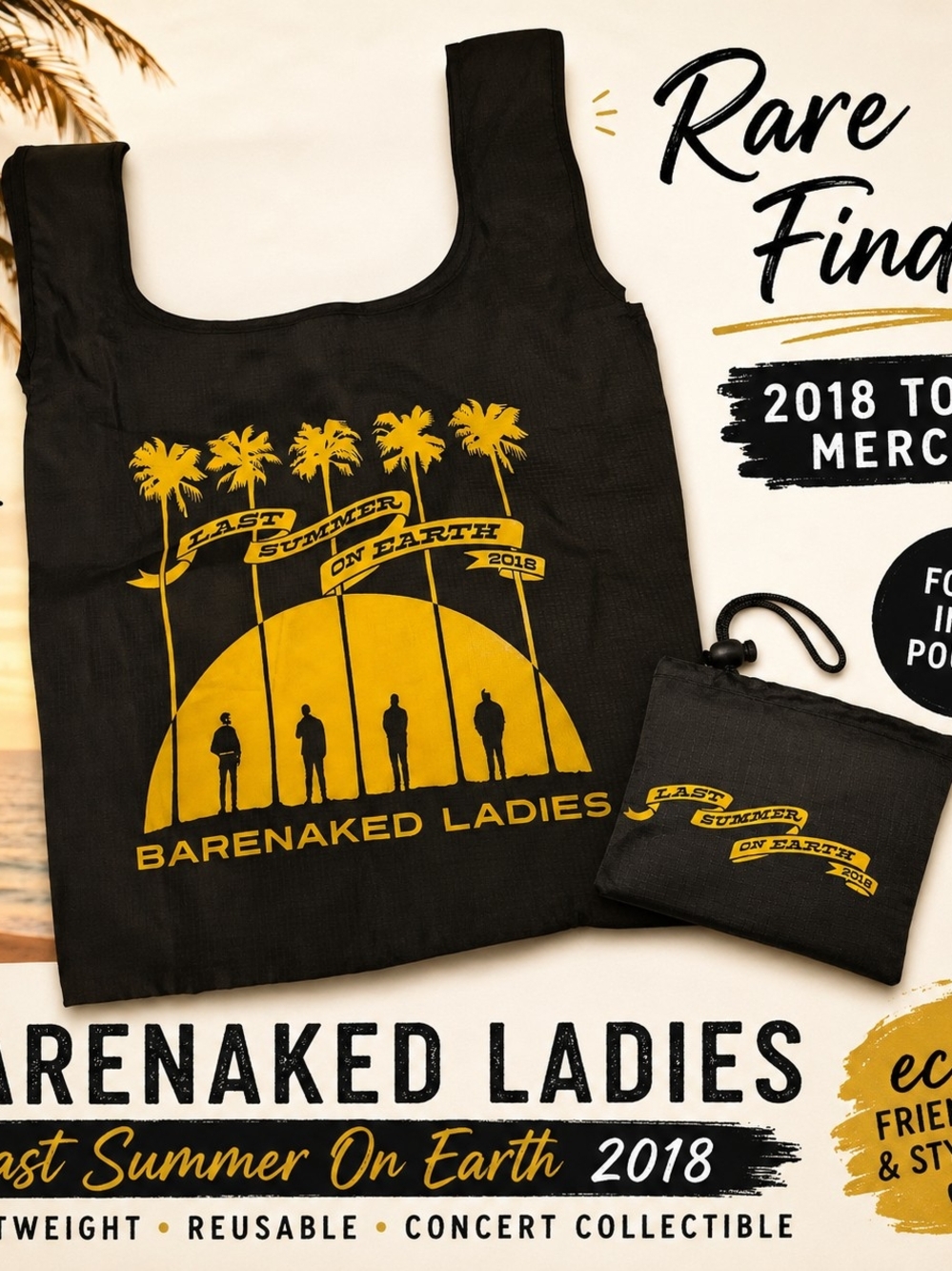 🌴✨ RARE 2018 Barenaked Ladies “Last Summer On Earth” Foldable Tote Bag ✨🌴
